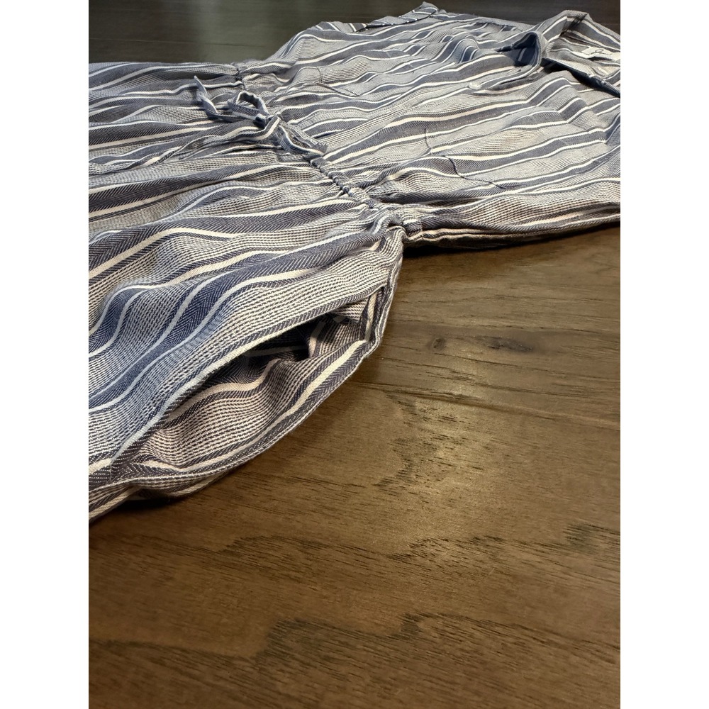 Japna Blue White Striped Cotton Shirt Dress Cap Sleeve Drawstring Waist Medium - Picture 3 of 5